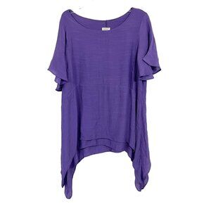 Avenue Purple Gauzed Layered Asymmetrical Hem Tunic Artsy Lagenlook Size 16